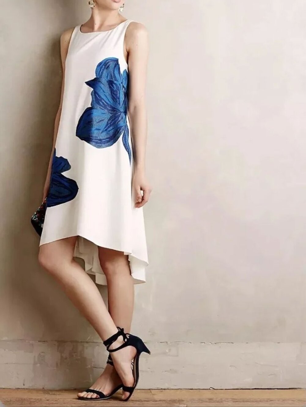 Anthropologie Ranna Gill Embroidered Bluebell High-Low Tank Dress